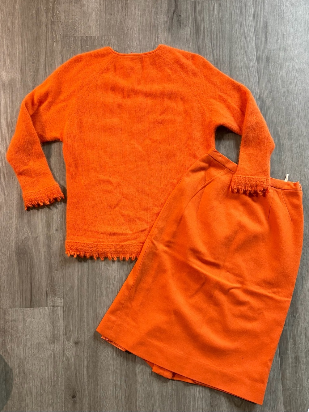 VTG 50s/60s Orange Mod Sweater & Skirt Set- Angora & Lambswool- Amazing Conditon